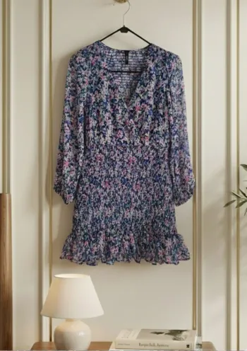 Robe courte smockée manches longues imprimé fleuri - Mango taille L