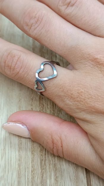 Bague acier inoxydable coeur argenté