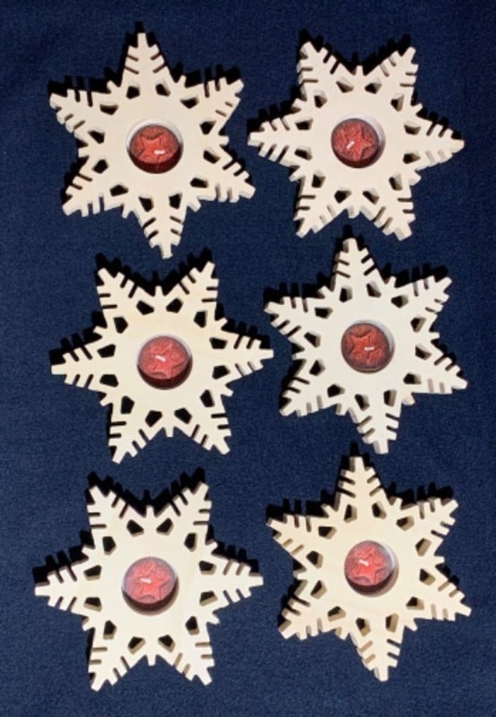 Lot 6 bougeoirs flocon en bois