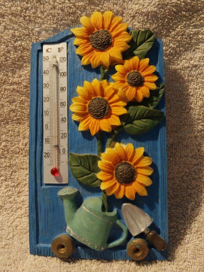 vintage thermomètre mural décoration Tournesols jardin fleur Fonctionne - photo numéro 2