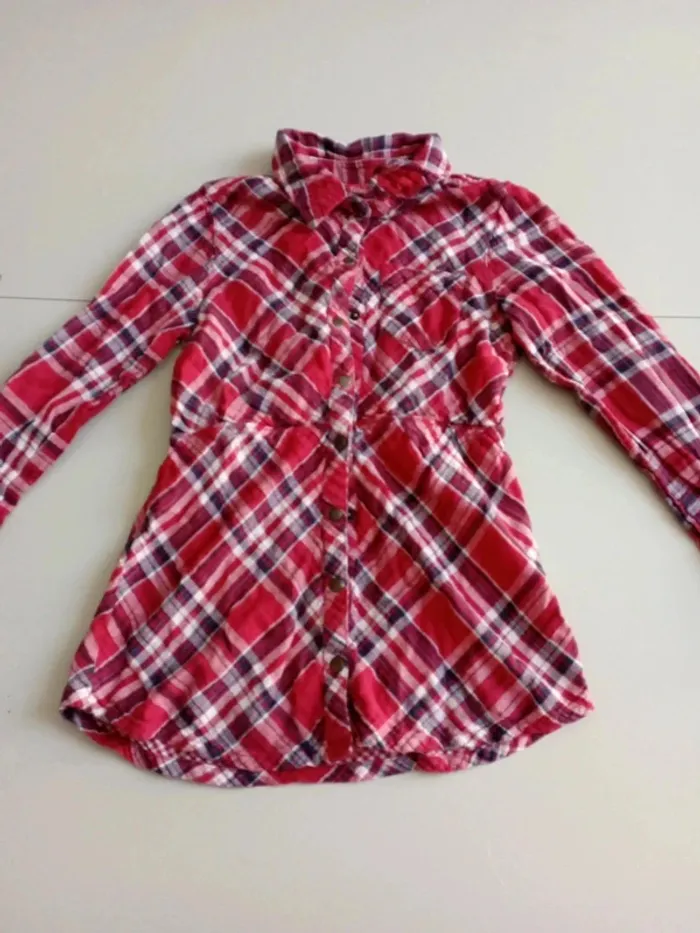 Chemise rayée à carreaux tissaia 12 ans rouge à pression