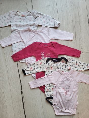 Lot de 5 bodies 3mois manches longues fille petit bateau