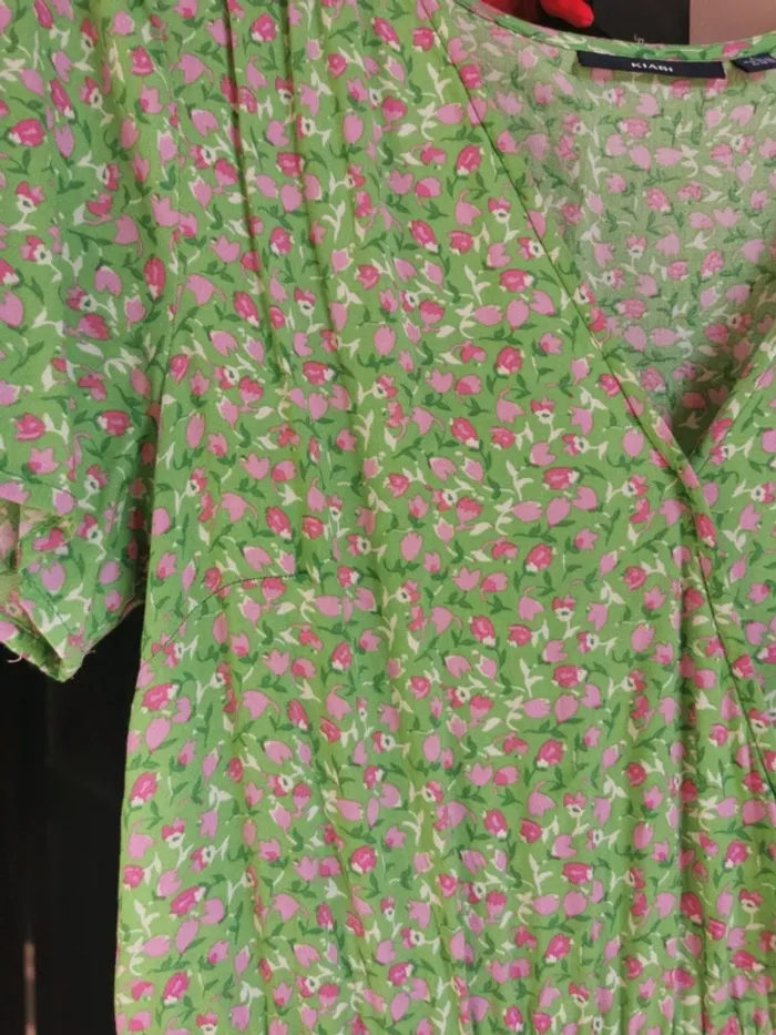 Robe longue manches courtes. Verte à motifs. - photo numéro 3