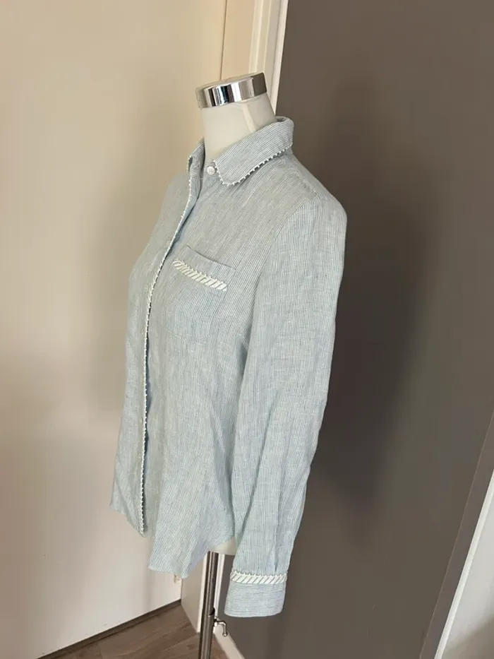 MaxMara, chemise, bleu claire, rayée, femme, taille 38 100 % lin - photo numéro 2