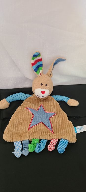 Doudou plat lapin LIEF ! marron bleu étoile