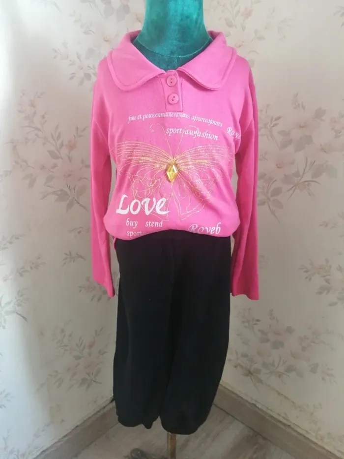 Pull fin rose avec col boutons imprimé papillon et message / tong tong / (8ans) - photo numéro 2