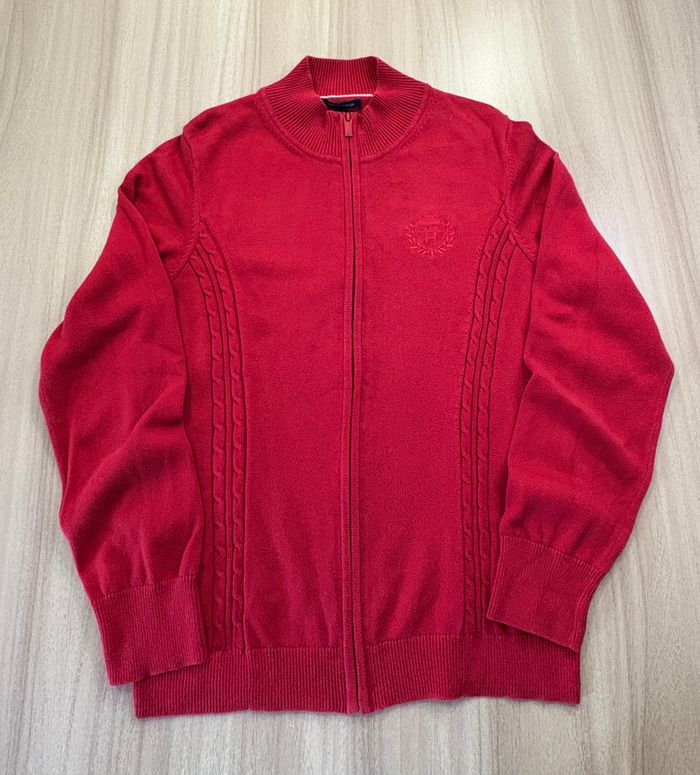 Gilet Tommy Hilfiger rouge torsadée – Taille L – Coton – Écusson brodé - photo numéro 2