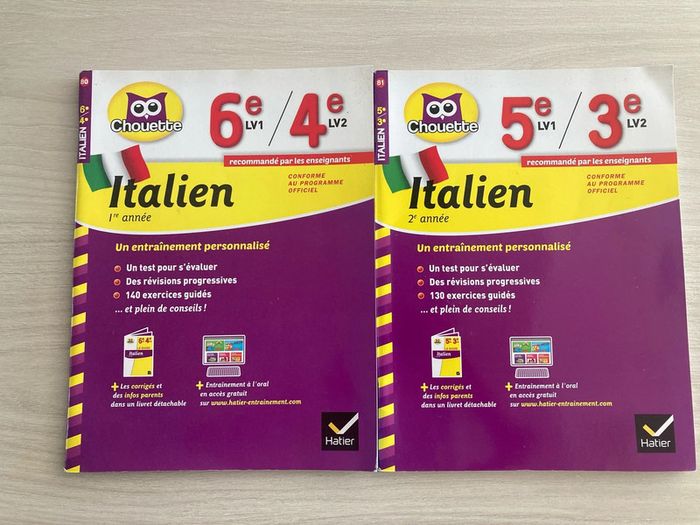 2 cahiers de révision Italien Collège (Hatier) Neuf avec corrigés