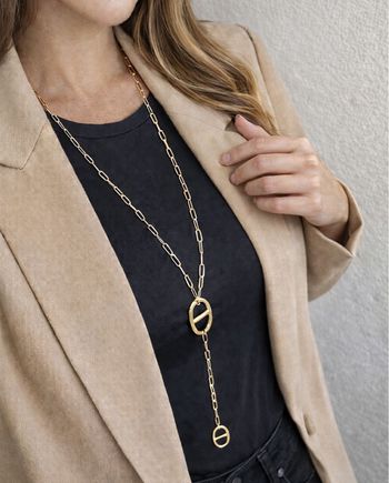 Collier long sautoir en Y maille marine doré 