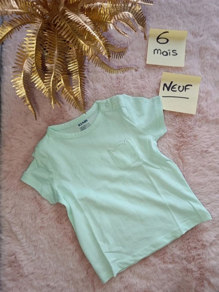 T shirt vert menthe, vert d'eau Kiabi, poche petit chat neuf - photo numéro 3