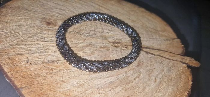 Jonc népalais perles noires et argent tissées - photo numéro 2