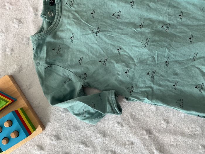 pyjama grenouillère en coton turquoise motifs baleines 6 mois kiabi - photo numéro 7