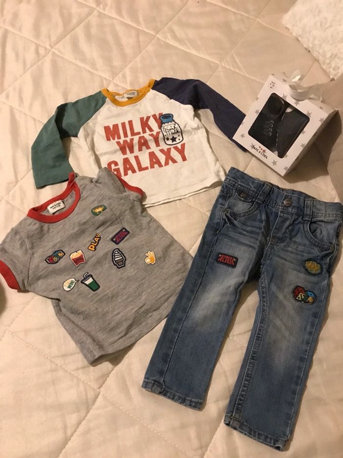 Ensemble tee shirt Manche longue et un manche courte +jeans+chaussures