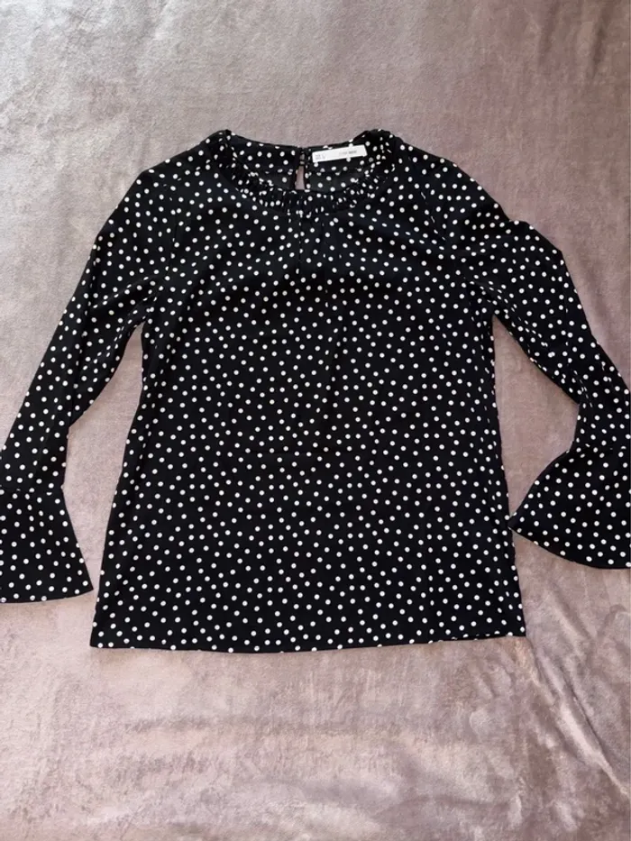 Blouse noir à pois blancs Sfera femme taille S en très bon état - photo numéro 2