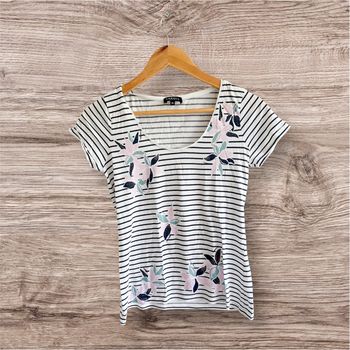 T-shirt manches courtes bleu marine blanc à rayure dessin Caroll taille 36 S