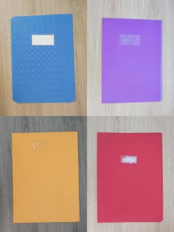 Lot 4 protège-cahier bleu violet jaune rouge - A4