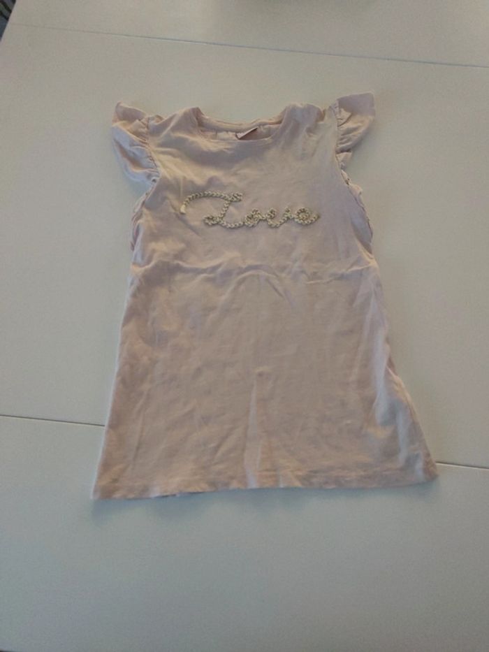 Robe volant manche rose pâle love 6 ans
