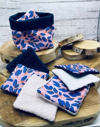 Lingettes lavable et réutilisable lot de 6 avec panier assorti