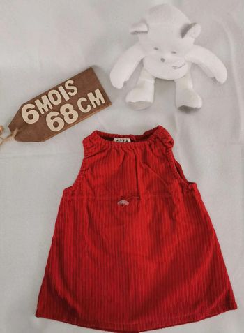 Robe 👣  velours, rouge, dpam,  6mois/67cm