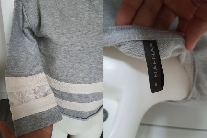 Sweat manche 3/4 avec dentelle Naf Naf taille S impeccable - photo numéro 3