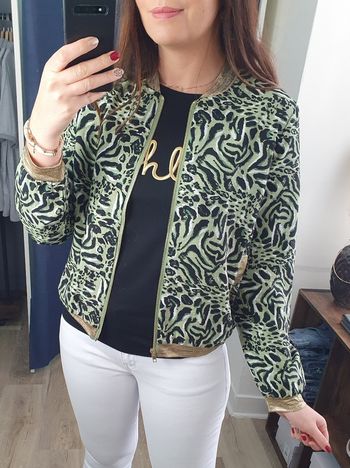Bomber Panthère kaki détails dorés Taille S