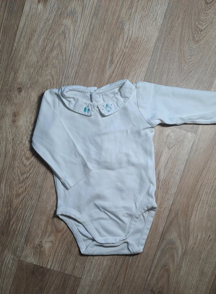 Body manches longues blanc col claudine brodé mixte fille garçon Jacadi 6 mois