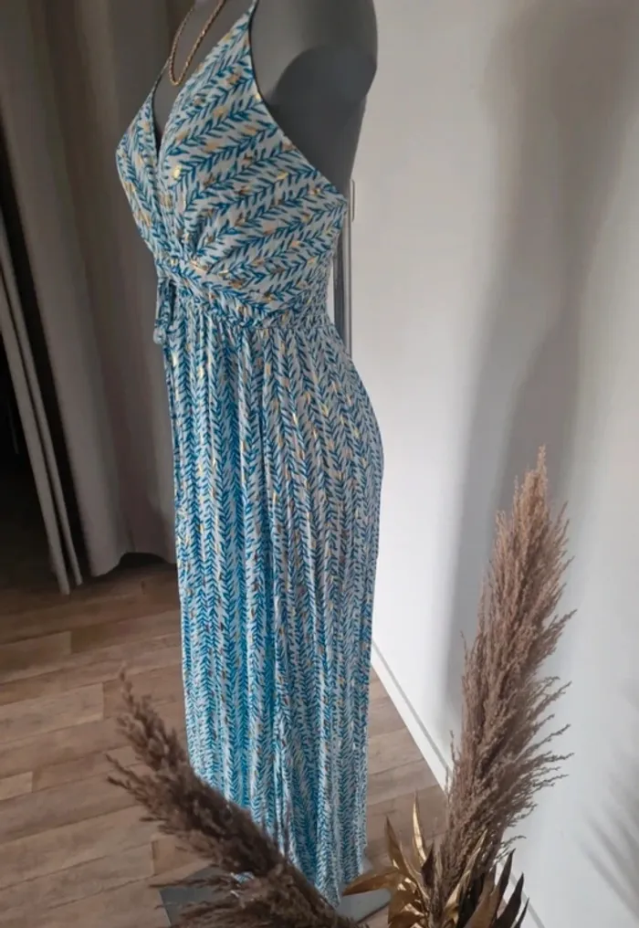Robe cache-coeur imprimé à plumes dorées - photo numéro 9