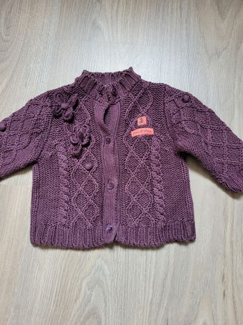 Gilet violet 3 mois 60 cm Eliane et Lena