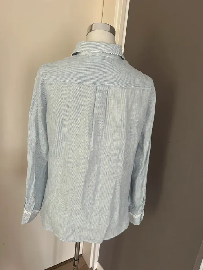MaxMara, chemise, bleu claire, rayée, femme, taille 38 100 % lin - photo numéro 3