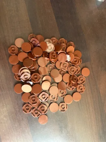 100 lego Tile, Round 2 × 2 with Bottom Stud Holder ref 14769 Reddish Brown