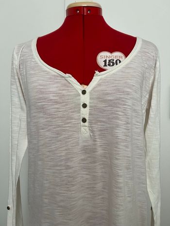 Tshirt long manches longues col tunisien blanc Kiabi