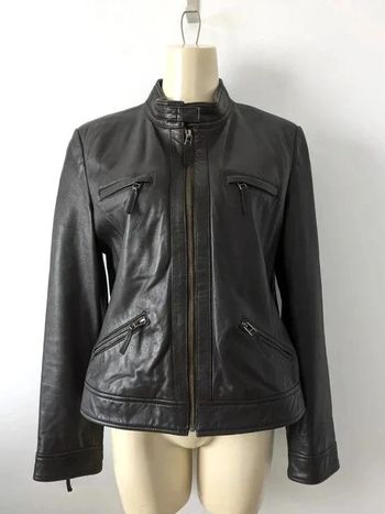 Veste zippée marron en cuir véritable - Saint Hilaire - taille 42