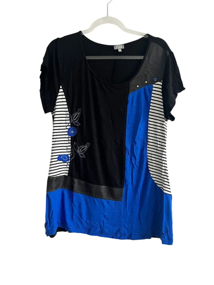 Blouse manches courtes Bleu Bonheur femme taille 46-48