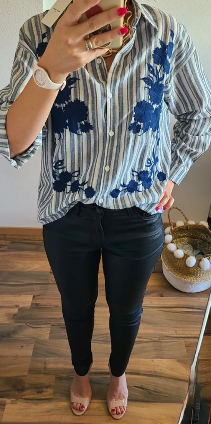 Chemise rayée brodée, Taille 36 au 40, Neuve avec étiquette - photo numéro 15