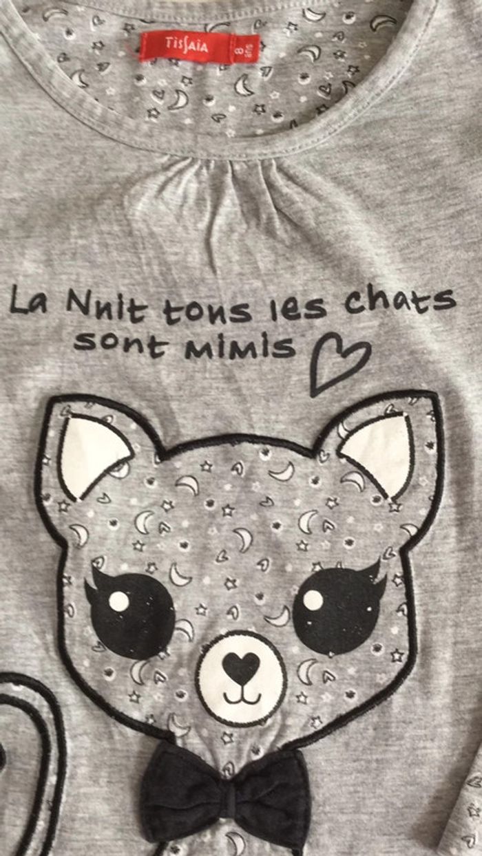 Chemise de nuit grise chat 🐈 8 ans Tissaia - photo numéro 3