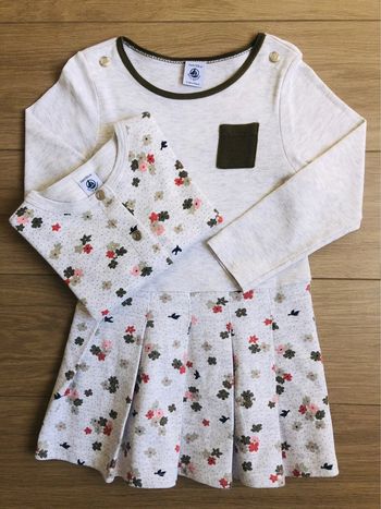 Robe bi-matière en molleton et coton fleuri avec cardigan Petit bateau T-4 ans