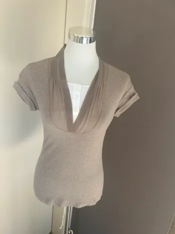 Peserico top haut blouse 2 en 1 beige et blanche taille fr 38