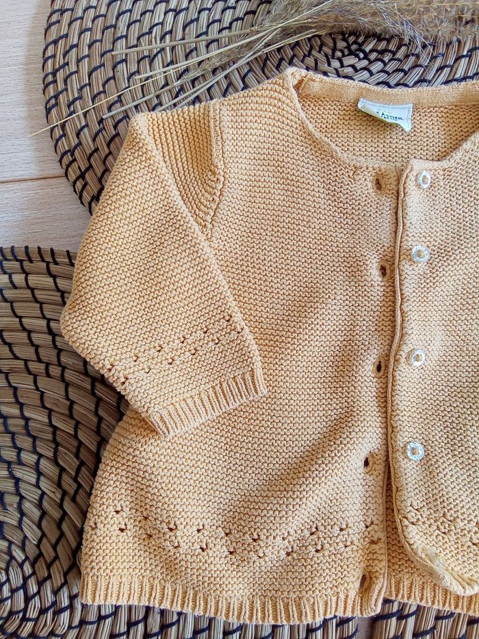 Gilet moutarde+ tee shirt marine imprimé TAO 6 mois - photo numéro 5