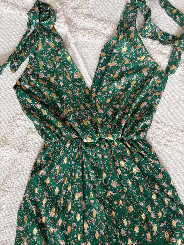 Robe longue verte à fleurs dorées – Taille S (36) - photo numéro 2