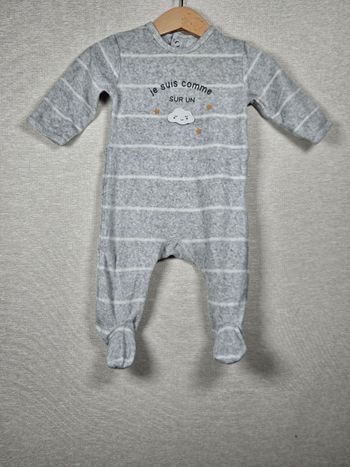Pyjama velours gris kiabi 3 mois 56-62cm 