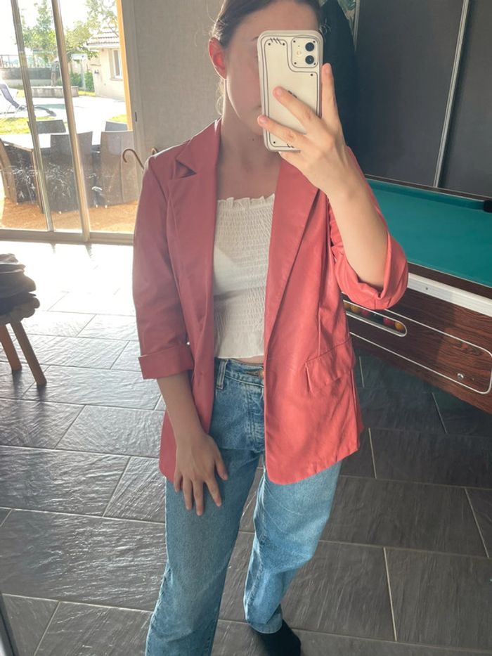 blazer en cuir rose - photo numéro 3