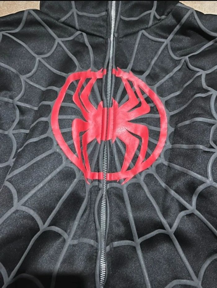 Sudadera con cremallera Y2k patron tela de araña Roja i negra - photo numéro 3