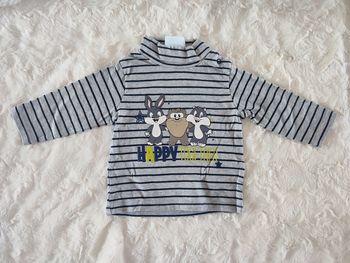Sous pull gris rayé Looney Tunes taille 6 mois