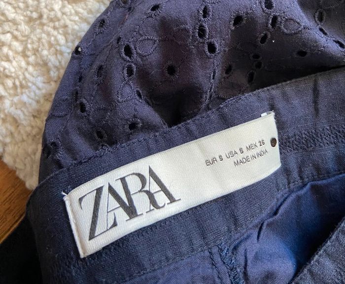 Pantalon léger bleu marine style patchwork Zara Taille S - photo numéro 3