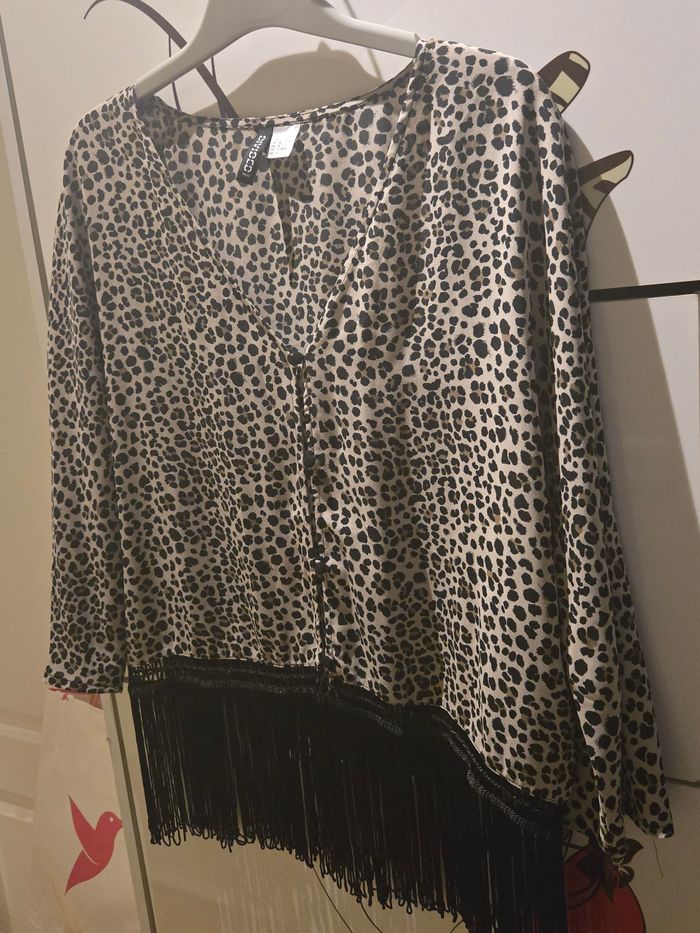 Gilet kimono leopard à franges T.40/42 H&M Divided