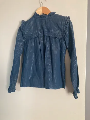 Louis louise blouse bleue rayures lurex 10 ans
