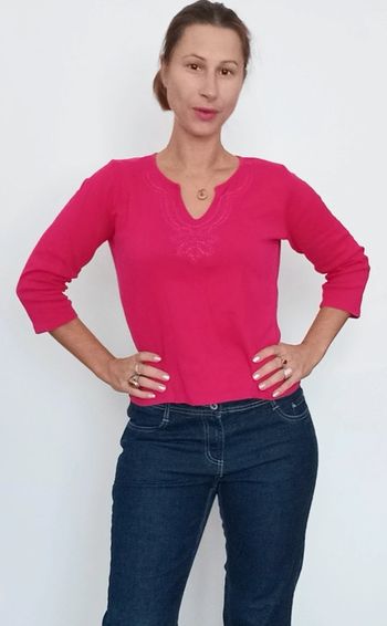 T-shirt framboise manches trois quart 42