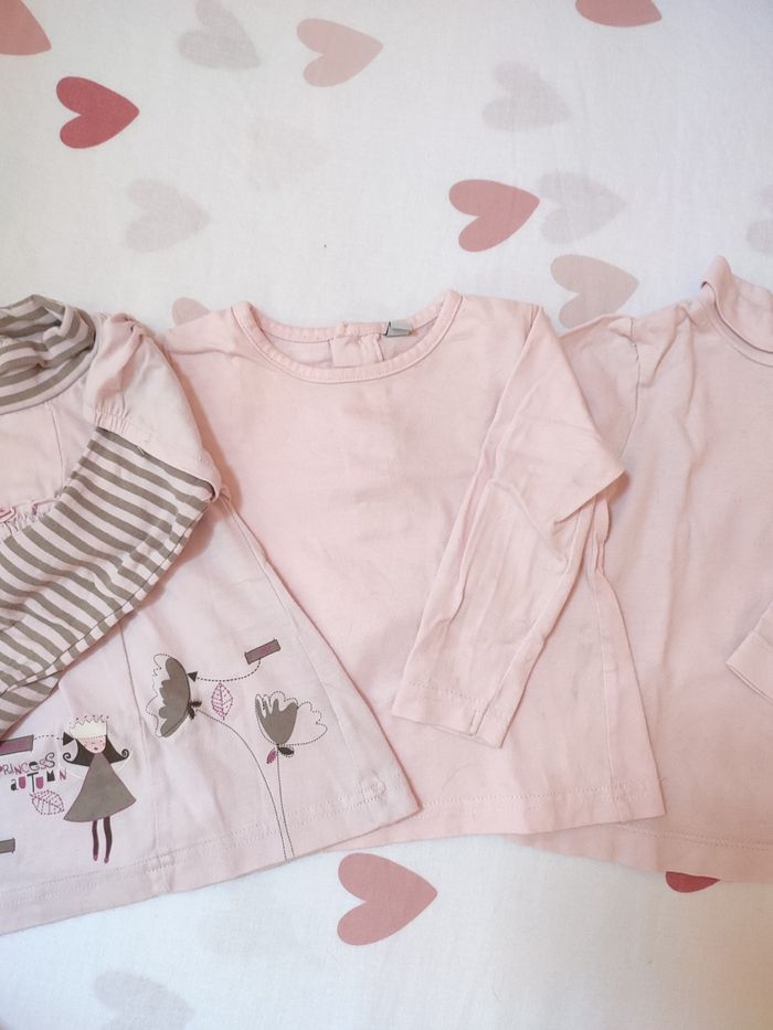 Lot de 4 tee-shirts manches longues - Rose pâle - 12 mois - Très bon état - photo numéro 3