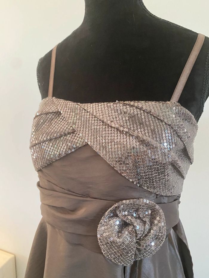 Robe chic de soirée Made in Italy marron avec serquins taille S / M - photo numéro 10