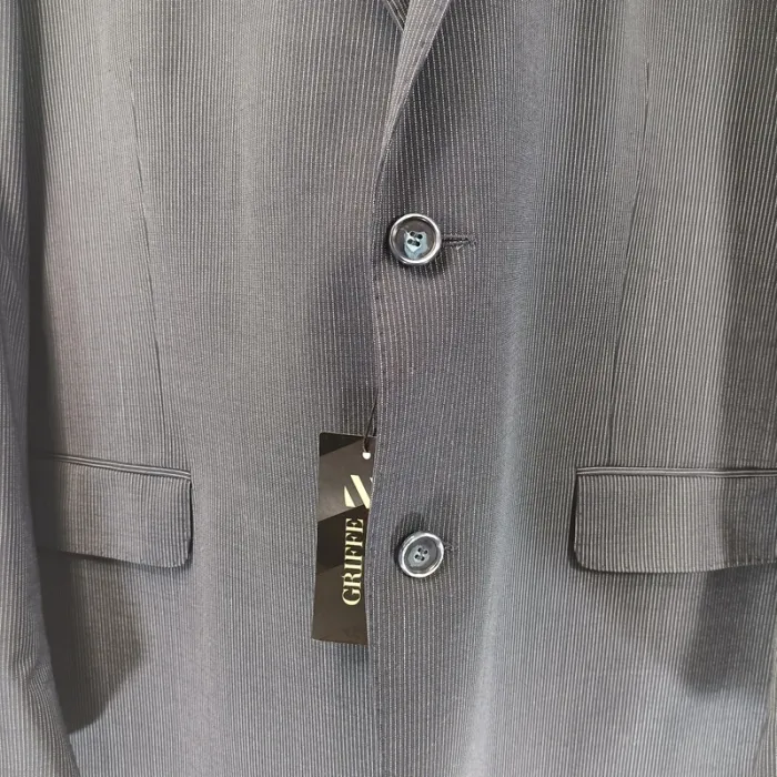 Veste de costume bleue à fines rayures blanches Griffe Noire Taille 52 A469 - photo numéro 3